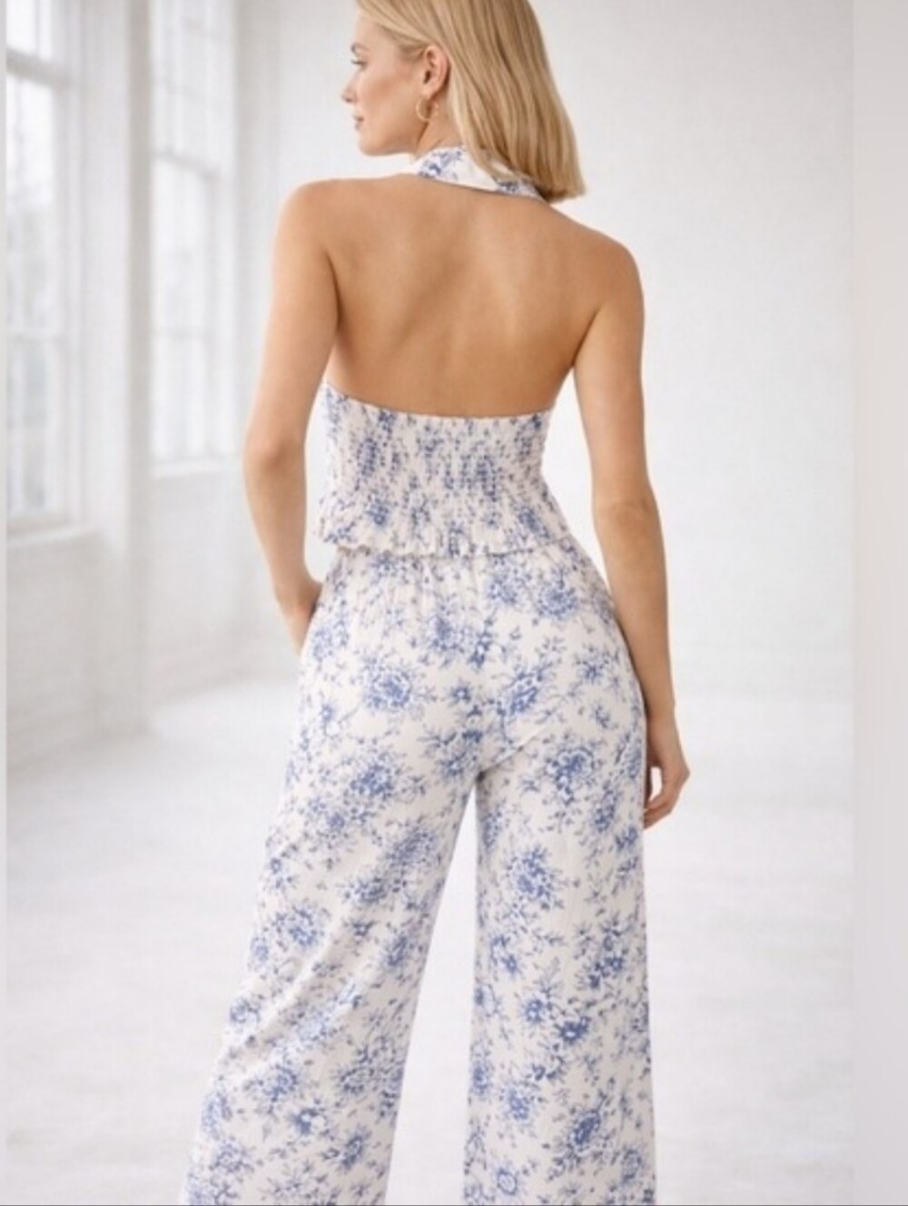 Jason Wu Floral Toile Linen Blend Halter Vest Wide Leg Pants 2 Piece Resort Set - Picture 5 of 15